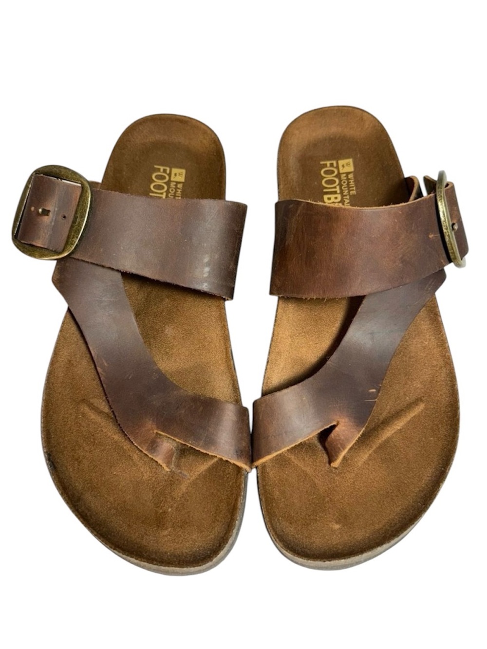 White Mountain Harley Brown Oiled Leather Flat Buckle Sandals